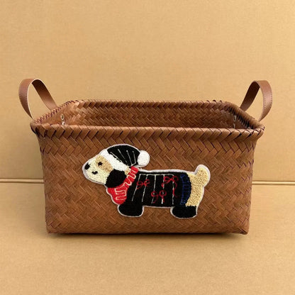 Stylish Plastic Woven Pet Toy Organizer with PU Handle