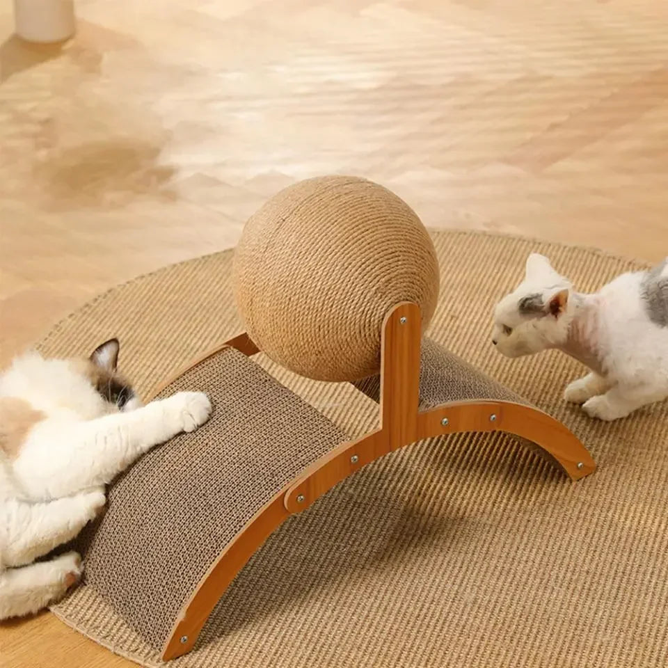 Mystery Paw 2-in-1 Wooden Cat Scratcher & Sisal Ball – Stylish Cat Furniture for Healthy Scratching