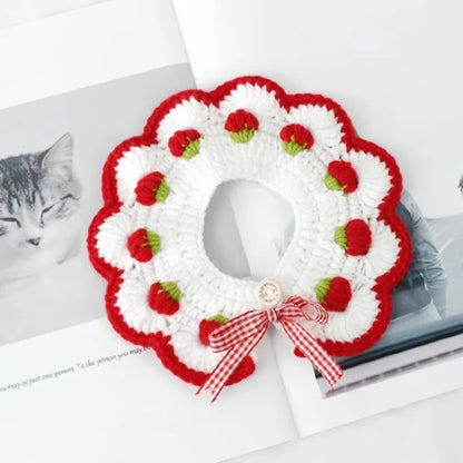 Hand-Woven Strawberry Collar for Cats & Small Dogs - Perfect for Pet Photography