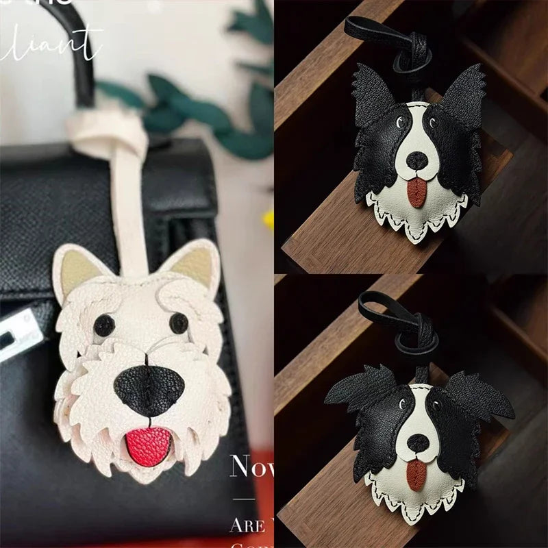 Charming Puppy-Themed Cowhide Key Chains & Backpack Charms