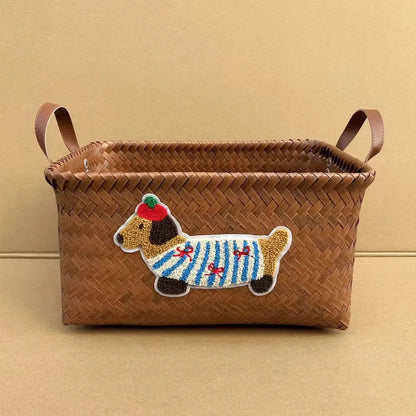Stylish Plastic Woven Pet Toy Organizer with PU Handle