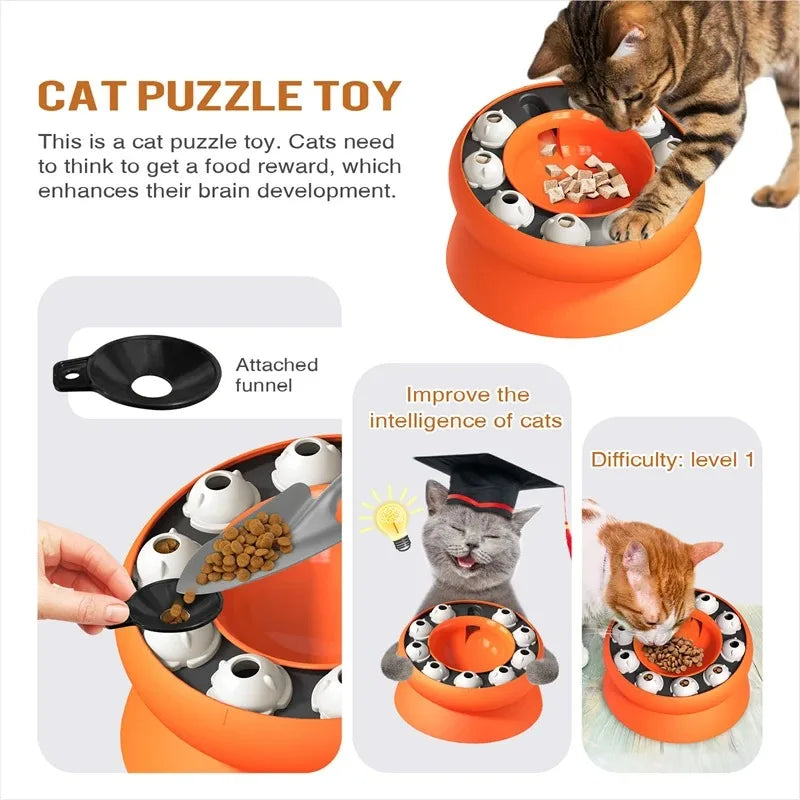 Interactive Cat Puzzle Feeder Bowl - Slow Down Mealtime Fun!