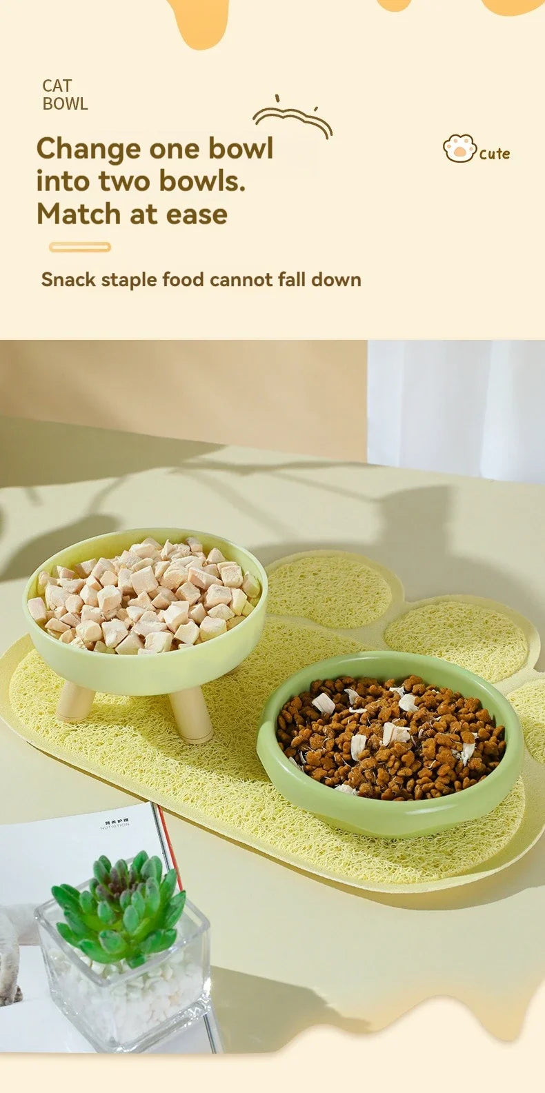 Colorful Tall Cat and Small Dog Feeding Bowl with Non-Slip Base