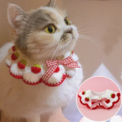 Hand-Woven Strawberry Collar for Cats & Small Dogs - Perfect for Pet Photography