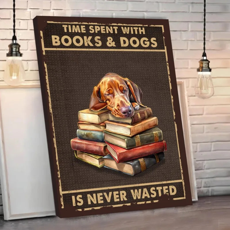 Charming Dog & Books Canvas Print - Perfect for Dog Lovers