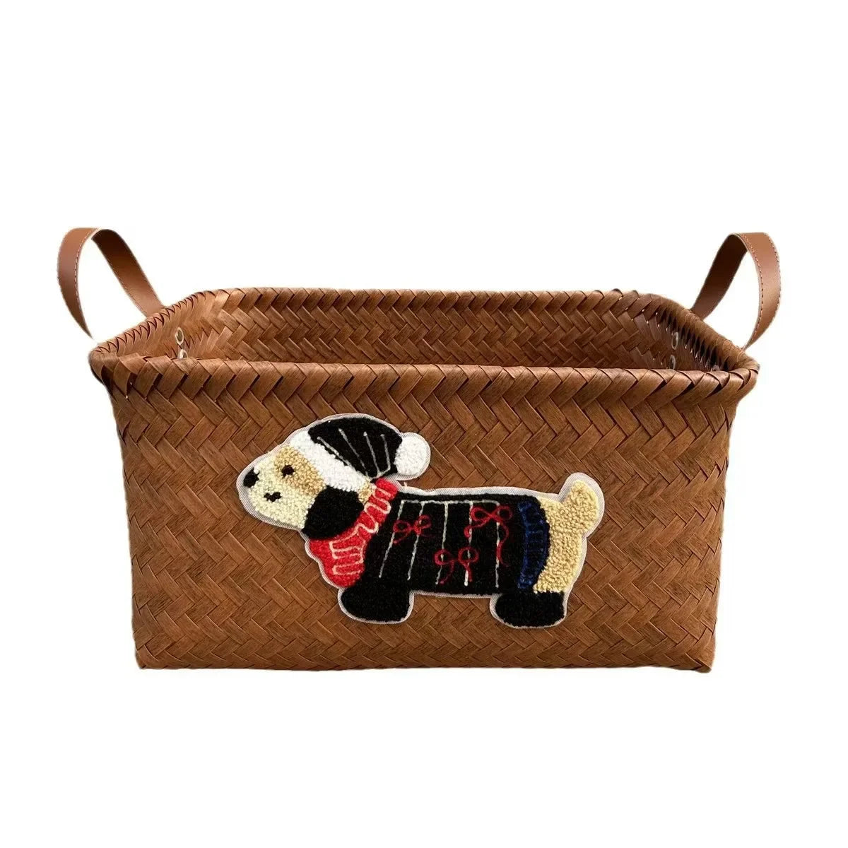 Stylish Plastic Woven Pet Toy Organizer with PU Handle