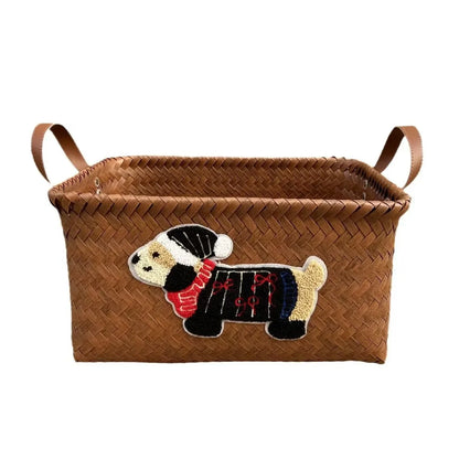 Stylish Plastic Woven Pet Toy Organizer with PU Handle