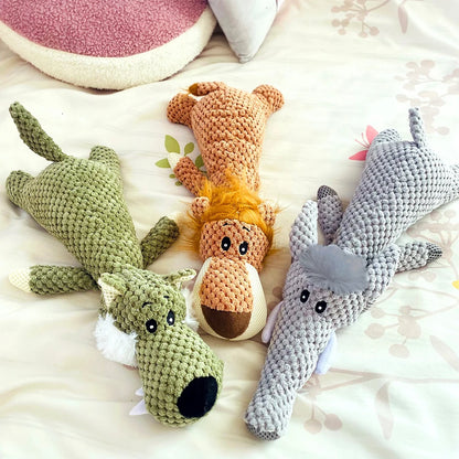 Squeaky Lion, Wolf, & Elephant Plush Toys for Dogs
