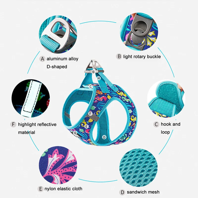Mystery Paw Reflective Air Mesh Harness for Small & Medium Pets