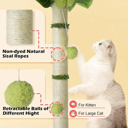 Mystery Paw Cat Scratching Tree with Sisal Rope & Interactive Toys - 65cm