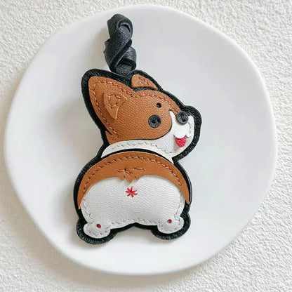 Charming Puppy-Themed Cowhide Key Chains & Backpack Charms