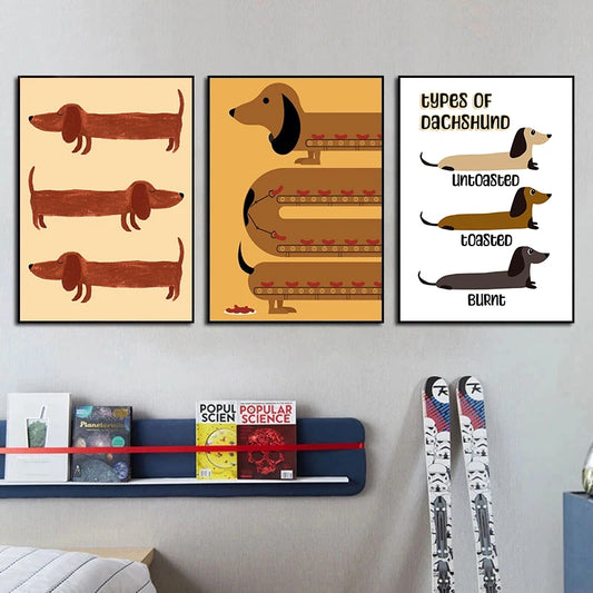 Kawaii Dachshund Dog Canvas Wall Art for Home Decor