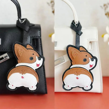 Charming Puppy-Themed Cowhide Key Chains & Backpack Charms