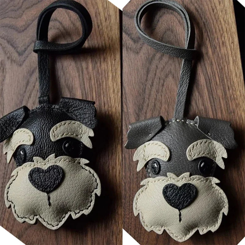 Charming Puppy-Themed Cowhide Key Chains & Backpack Charms