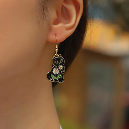 Vintage Black Pawprint Drop Earrings - Perfect Gift for Pet Lovers